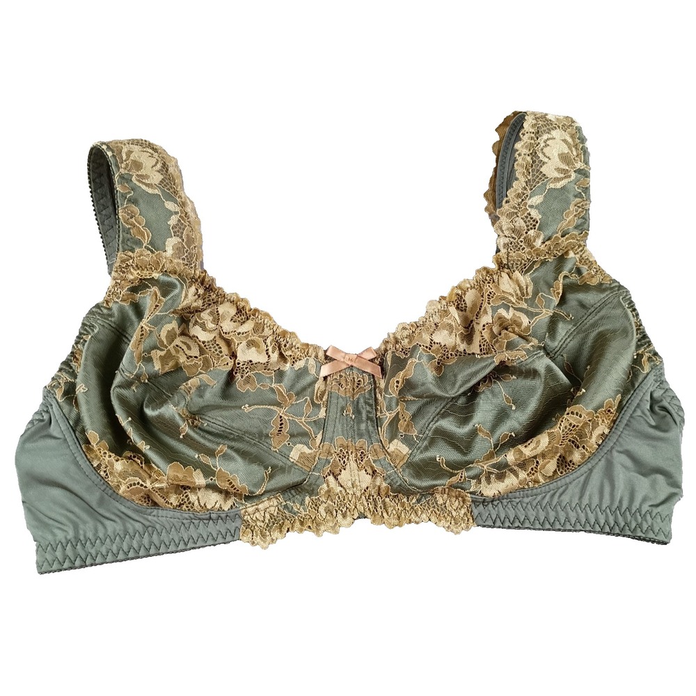 Curve Muse Bra 42D Minimizer Bra Unlined Wireless Bra Green Gold Lace